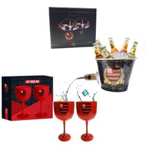 Kit 1Und Balde Alumínio Gelo Chopp Preto Flamengo+ 2Und Taça