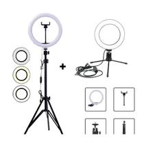 Kit 1uni Ring Light 10 Pol e 1uni 6 pol + 1 Tripé De Mesa e 1 tripé 2 metros + Suporte Celula