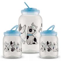 KIT 1x POTE RAÇÃO 3,6L + 2x POTE 1,7L PETISCO DOG AZUL
