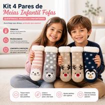 Kit 2 .3 ou 4 Pares de Meias Peluciadas Térmicas Infantil Super Macias, Quentes e Confortáveis, Antiderrapantes, Estampas Fofas para Inverno Frio Kit 2 .3 ou 4 Pares de Meias Peluciadas Térmicas Infantil Super Macias, Quentes e Confortáveis, Antiderrapantes, Estampas Fofas para Inverno Frio
