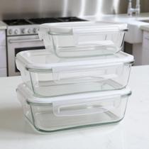 Kit 2/4/6 Potes De Vidro Hermético 1040ml 410ml Marmita Retangular Tampa Com Travas E Saída de Ar Ve