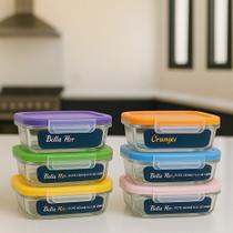 Kit 2/4/6 Potes De Vidro Hermético 1040ml 410ml Marmita Retangular Tampa Com Travas E Saída de Ar Ve