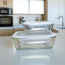 Kit 2/4/6 Potes De Vidro Hermético 1040ml 410ml Marmita Retangular Tampa Com Travas E Saída de Ar Ve