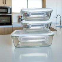 Kit 2/4/6 Potes De Vidro Hermético 1040ml 410ml Marmita Retangular Tampa Com Travas E Saída de Ar Ve