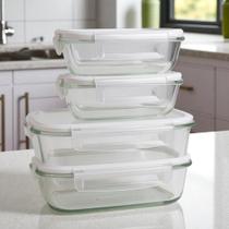 Kit 2/4/6 Potes De Vidro Hermético 1040ml 410ml Marmita Retangular Tampa Com Travas E Saída de Ar Ve Kit 2/4/6 Potes De Vidro Hermético 1040ml 410ml Marmita Retangular Tampa Com Travas E Saída de Ar Ve