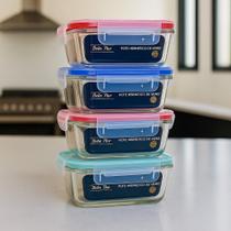 Kit 2/4/6 Potes De Vidro Hermético 1040ml 410ml Marmita Retangular Tampa Com Travas E Saída de Ar Ve