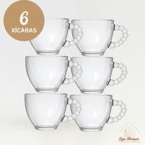 Kit 2 4 6 Xícaras de Chá Vidro Bubbly 220ml Sem Pires Alça Café Cappuccino Conjunto Natal