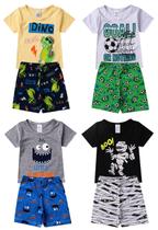Kit 2 a 10 Peças De Roupa Infantil - Conjunto Pijama Menino Camiseta + Calça - Tamanho 1 ao 8 Anos - Coleção Primavera Verão - Poofy