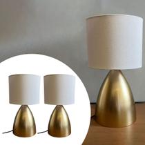 Kit 2 Abajur de Mesa Dourado Bojudo Com Cúpula Algodão Para Cabeceira, Cama, Quarto, Sala ou Escritório