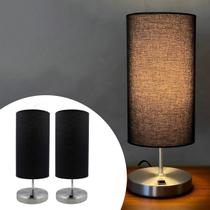 KIT 2 Abajur de Mesa luminaria Redondo Escovado + Cúpula Tecido Algodão Preto