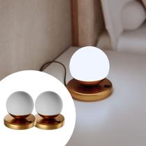 Kit 2 abajur de mesa Moderno dama Com Interruptor Com Globo Fosco 10cm com lâmpada branco frio
