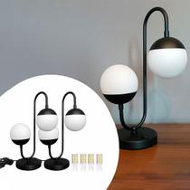 Kit 2 Abajur de Mesa Moderno Jabuticaba Jennifer Alumínio Com 2 Globos Vidro 10cm com Lâmpada Branco Quente