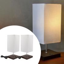 Kit 2 Abajur De Mesa Quadrado Marrom Com interruptor com Cúpula Algodão Branco Kit 2 Abajur De Mesa Quadrado Marrom Com interruptor com Cúpula Algodão Branco