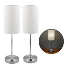 Kit 2 Abajur de Mesa Redondo Escovado Com Interruptor aluminio e bivolt Com Cúpula algodão Kit 2 Abajur de Mesa Redondo Escovado Com Interruptor aluminio e bivolt Com Cúpula algodão