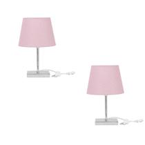 Kit 2 Abajur Eros Dome Rosa Bolinha com Base Quadrada