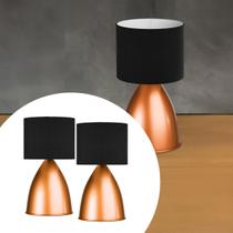 Kit 2 Abajur Luminária De Mesa Bojudo Cobre Com Cúpula algodão Ref 86 Para Sala, Quarto, Cama e Escritório e Corredor