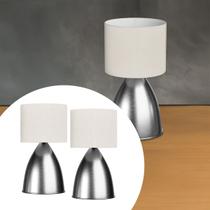 Kit 2 Abajur luminaria de Mesa Bojudo Escovado aluminio bivolt Com Cúpula algodão Kit 2 Abajur luminaria de Mesa Bojudo Escovado aluminio bivolt Com Cúpula algodão
