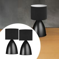 Kit 2 Abajur Luminária De Mesa Bojudo Preto Aluminio e bivolt Com Cupula Algodao Para Decoração iluminação Casa
