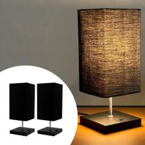 Kit 2 Abajur Luminária De Mesa Clássico Quadrado Alumínio com Interruptor e Cúpula Iluminação Casa, Sala, Quarto e Escritório