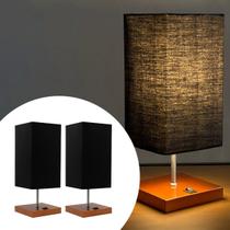Kit 2 Abajur luminária de Mesa Clássico Quadrado Cobre com Interruptor com Cúpula Preto