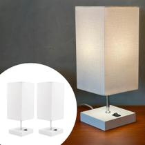 Kit 2 Abajur Luminária De mesa Clássico Quadrado Madeira Com Interruptor e Cúpula Decoração Iluminação Casa Sala, Quarto e Escritório
