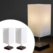 Kit 2 Abajur Luminária De mesa Clássico Quadrado Madeira Com Interruptor e Cúpula Decoração Iluminação Casa Sala, Quarto e Escritório