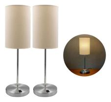 Kit 2 Abajur luminária de Mesa Clássico Redondo Escovado Com Interruptor e Cúpula Iluminação Para Sala Quarto, Cabeceira de Cama