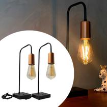 Kit 2 Abajur Luminária de Mesa Curvado Moderno Clássico de alumínio e Bivolt Cor Preto de Cobre