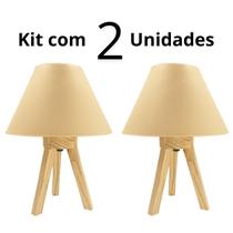 Kit 2 Abajur Luminária de Mesa Madeira Quarto Cúpula Para Criado Bivolt Kit 2 Abajur Luminária de Mesa Madeira Quarto Cúpula Para Criado Bivolt