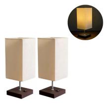 Kit 2 Abajur Luminária De Mesa Quadrado de MDF Com Interruptor Com Cúpula Para Casa Sala Escritório Quarto corredor