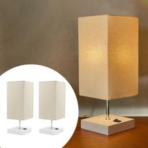 Kit 2 Abajur luminária de Mesa Quadrado de MDF Com Interruptor e bivolt Com Cúpula algodão