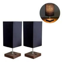 Kit 2 Abajur luminária de Mesa Quadrado de MDF Com Interruptor e bivolt Com Cúpula algodão