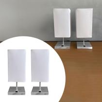 Kit 2 Abajur luminária de Mesa Quadrado Escovado Com Cúpula Tecido Algodão Branco