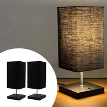 Kit 2 Abajur Luminaria De Mesa Quadrado Preto Cupula Tecido Algodao Preto
