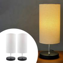 Kit 2 Abajur Luminárias De Mesa Redondo Com Interruptor Bivolt Com Cúpula Para Sala, Quarto, Cabeceira Cama, Escritório