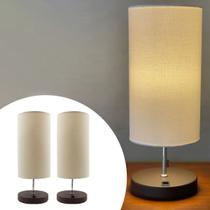 Kit 2 Abajur Luminárias De Mesa Redondo Com Interruptor Com Cúpula Algodão Ref 84 Para Sala, Quarto, Cabeceira, Escritório