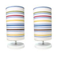 Kit 2 Abajur Quarto Cilíndrico Eco Tecido Listrado Colorido