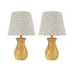 Kit 2 Abajures Cor Madeira Cúpula Palha - Luminárias de Mesa