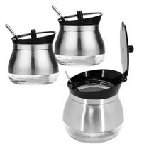 Kit 2 Açucareiro Com Colher Revestido Aço Inox E Vidro Restaurante 300ml