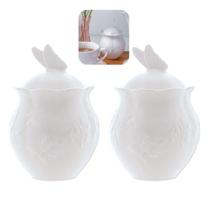 Kit 2 Açucareiro New Bone Butterfly para Açúcar Porcelana com Tampa Branco Lyor Kit 2 Açucareiro New Bone Butterfly para Açúcar Porcelana com Tampa Branco Lyor
