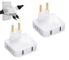 Kit 2 Adaptador Articulado USB Benjamin Movel Tomada 4 Saídas 3 Pinos Bivolt Padrão NBR 10a Branca