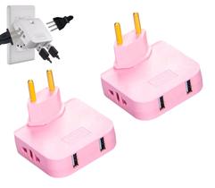 Kit 2 Adaptador Articulado USB Benjamin Movel Tomada 4 Saídas 3 Pinos Bivolt Padrão NBR 10a Rosa Kit 2 Adaptador Articulado USB Benjamin Movel Tomada 4 Saídas 3 Pinos Bivolt Padrão NBR 10a Rosa
