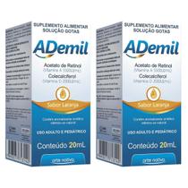Kit 2 Ademil Vitaminas A e D 20mL Suplemento EM Gotas - Sabor Laranja - Arte Nativa