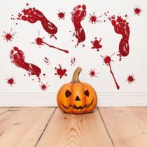 Kit 2 Adesivos Mancha Marca De Sangue Pé Halloween Terror Decorativo De Parede