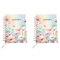 Kit 2 Agenda A5 Permanente Espiral Capa Floral e Borboleta