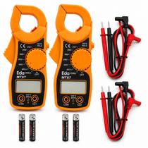 Kit 2 Alicate Amperímetro Digital EDA MT87 Instalação Manutenção Ar Condicionado Corrente Tensão Resistência Pontas Prova Pilhas Equipe Campo -
