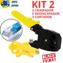 Kit 2 Alicate de Crimpar Cortar Decapar 3 em1 e Cortador Fio Cabo De Rede Internet Profissional