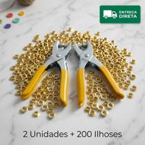 Kit 2 Alicates Aplicador de Ilhós Profissional ERTTA 6 NT + 200 Ilhoses Dourados Brinde Artesanato C