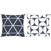 Kit 2 Almofada Decorativa Sarja Geometria Cinza/Branca 45x45