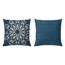 Kit 2 Almofada Linho Bouclé Mandala Drapeada Lisa Azul 50x50 Kit 2 Almofada Linho Bouclé Mandala Drapeada Lisa Azul 50x50